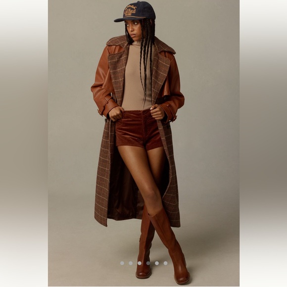 Avec Les Filles Plaid Faux Leather Trench Coat - Picture 3 of 10